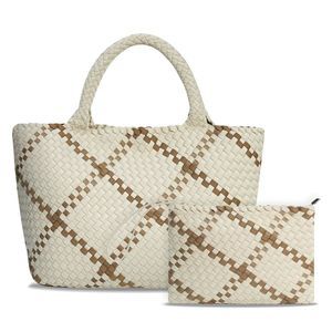 Large Woven Beach Tote Bag, Neoprene Handbag With Top Handle, <3